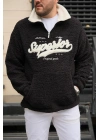 Siyah Fermuarlı Peluş Sweatshirt