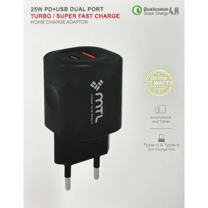 25w 2 adet USB-Type-C Girişli TURBO Hızlı Fast Şarj Başlık Telefon Tablet için