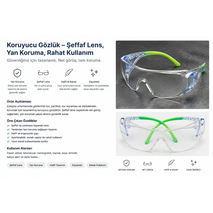 Koruyucu Taşlama Gözlüğü Şeffaf İş Güvenliği Gözlüğü