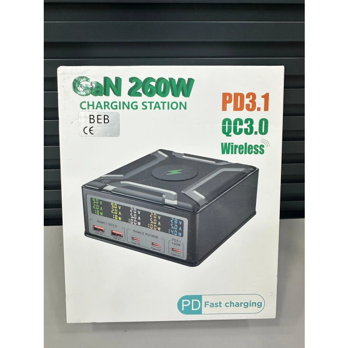 GaN 260W PD3.1 QC3.0 Wireless Çoklu Hızlı Şarj İstasyonu