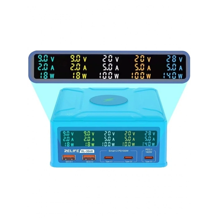 RELIFE RL-304R 260W GaN PD3.1 QC3.0 Kablosuz Hızlı Şarj İstasyonu