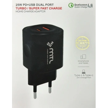 25w 2 adet USB-Type-C Girişli TURBO Hızlı Fast Şarj Başlık Telefon Tablet için