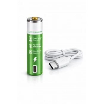 AAA Şarjlı Pil (USB-C) 800mWh 1.5V ince Kalem pil Kumanda pili 7 numara