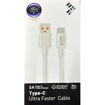 USB-Type-C TURBO Hızlı Fast şarj Kablosu 1 metre 3 Amper Telefon Tablet için