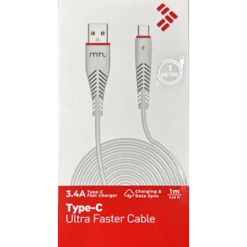 USB-Type-C Ultra şarj Kablosu 1 metre 3.4 Amper Telefon Tablet