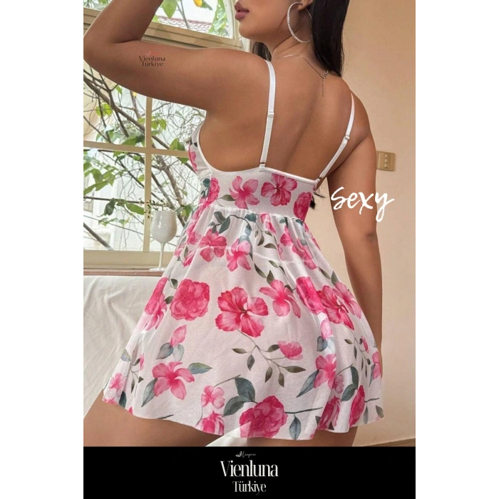 Premium Seri Günlük Erotik Fantezi Çekici Lüks Kalite Rahat Çiçek Desenli Dantel Detaylı Şık Gecelik