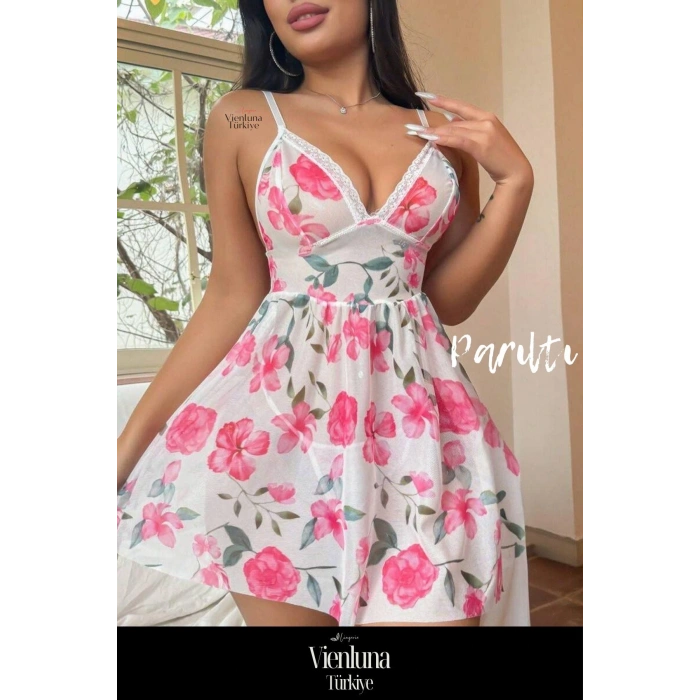 Premium Seri Günlük Erotik Fantezi Çekici Lüks Kalite Rahat Çiçek Desenli Dantel Detaylı Şık Gecelik