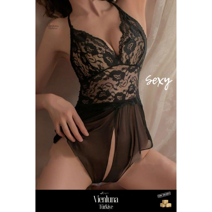 Premium Seri Kadın Erotik Çekici Zarif Dantel Fantezi Şık Özel Bölgesi Açık Babydoll Seksi Gecelik