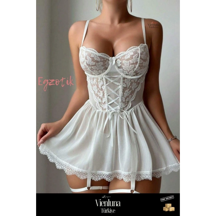 Yeni Sezon Seksi İç Giyim Özel Tasarım Esnek Beden İddialı Kombin Klasik Örgü Detaylı Gecelik