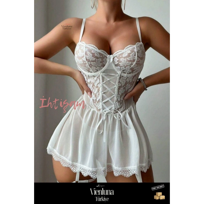 Yeni Sezon Seksi İç Giyim Özel Tasarım Esnek Beden İddialı Kombin Klasik Örgü Detaylı Gecelik