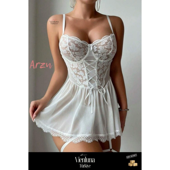 Yeni Sezon Seksi İç Giyim Özel Tasarım Esnek Beden İddialı Kombin Klasik Örgü Detaylı Gecelik