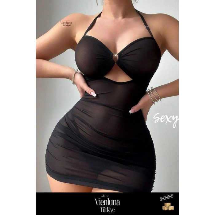 Premium Seri  Fantezi Şık Çekici Tasarım Özel Doku Seksi Stil Kadınsı İmaj Transpan Tül Gecelik