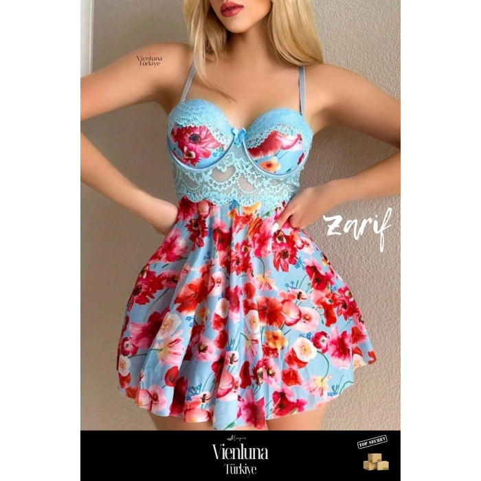 Premium Seri  Fantezi Şık Seksi  Erotik Kadınsı Çekici  Rüya Gecesi Çiçekli Askılı Mini Gecelik