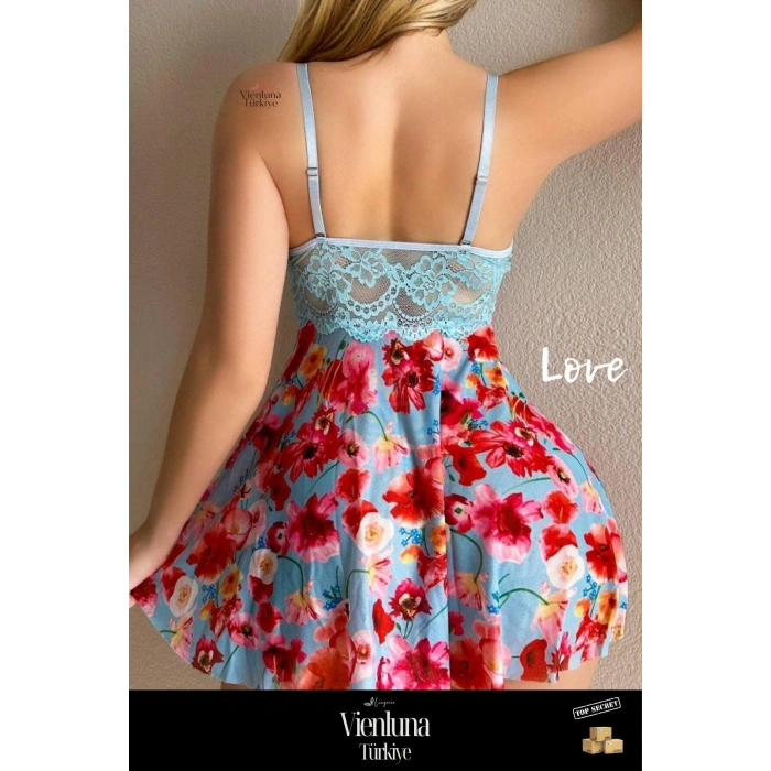 Premium Seri  Fantezi Şık Seksi  Erotik Kadınsı Çekici  Rüya Gecesi Çiçekli Askılı Mini Gecelik