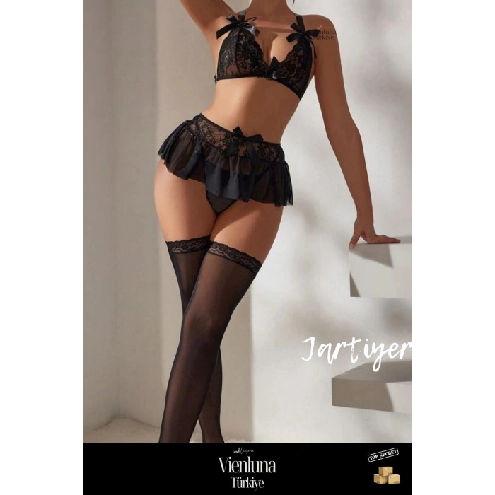 Premium Seri  Fantezi Şık Seksi Dantel Günlük Modern İç Giyim Erotik Kıyafet Yüksek Bel Etekli Takım