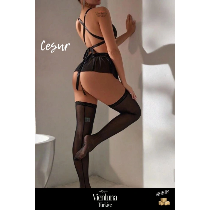 Premium Seri Kadın Modern Fantezi Seksi Tül Dantelli Transparan Şık Lüks Yüksek Bel Etekli Takım