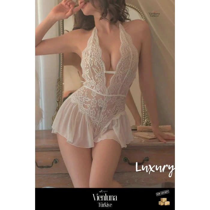 Premium Seri Kadın Fantezi Erotik Sırtı Açık Lüks Şık Transparan Çekici Zarif Rahat Dantelli Gecelik