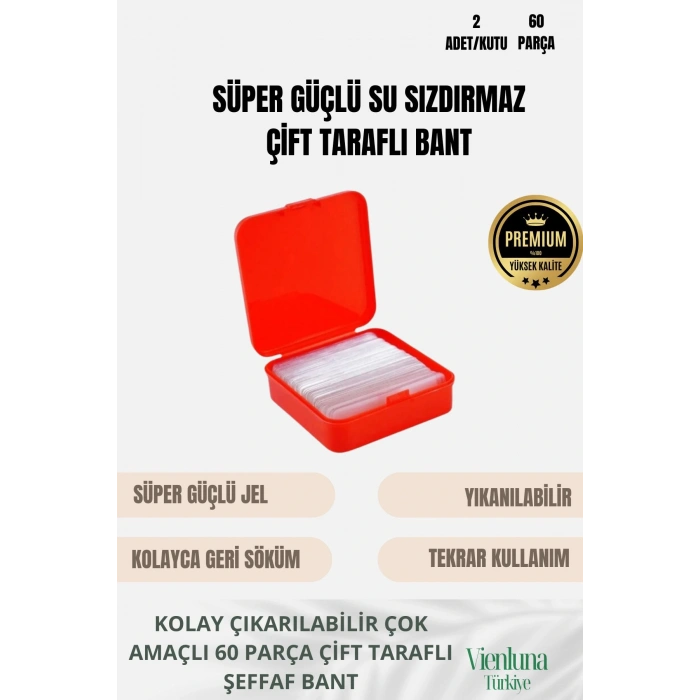 Özel Tasarım Süper Güçlü Yapışkan Kolay Çıkarılabilir 60 Parça Çift Taraflı Şeffaf Bant 2li Set