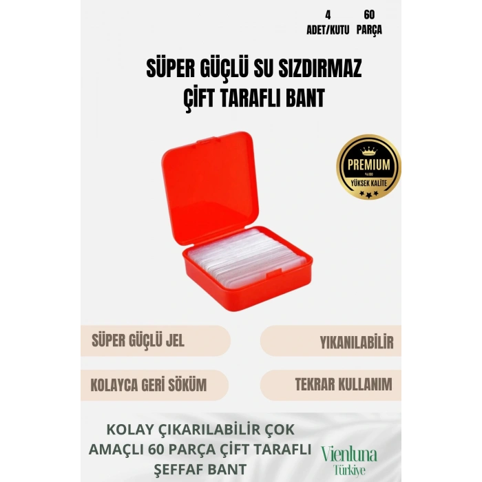 Özel Tasarım Süper Güçlü Yapışkan Kolay Çıkarılabilir 60 Parça Çift Taraflı Şeffaf Bant 4lü Set