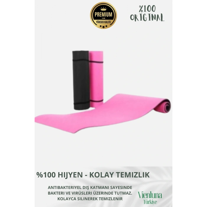 Premium İki Yüzeyli Kayma Önleyici Silinebilir Hijyenik Yoga Minderi Pilates Meditasyon Matı 10 mm