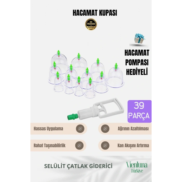 Profesyonel Seri Çatlak Karşıtı Selülit Vakum Destekli Masaj Aleti - 36+3 Parça Hacamat Kupa Seti