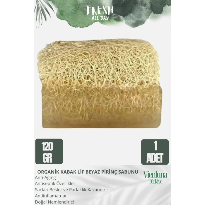 Özel Üretim El Yapımı %100 Lüks Doğal Ferah Kokulu Cilt Dostu Orijinal Kabak Lif Beyaz Pirinç Sabunu