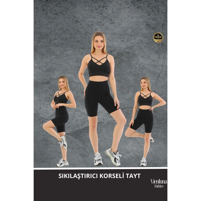 Premium Seri Sıkılaştırıcı Toparlayıcı Kaymaz Yapıda Korse Etkili Lazer Kesim Biker Tayt