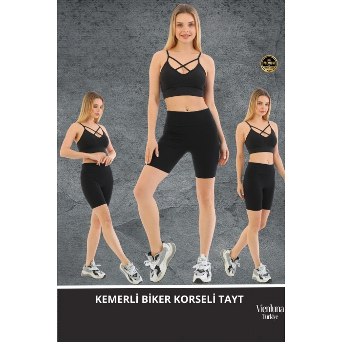 Premium Seri Şekillendirici Destekleyici Lazer Kesim Kaymaz Yapıda Korse Etkili Biker Tayt