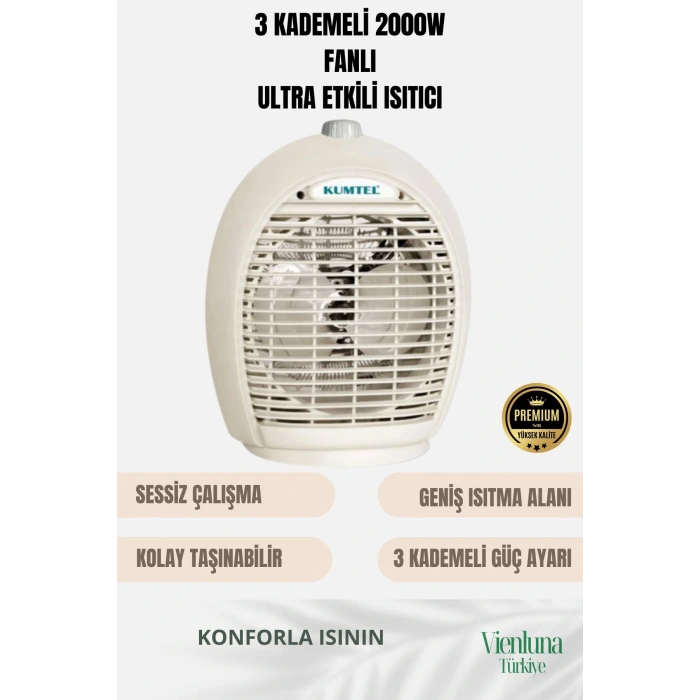 Premium Ürün Ultra Sessiz Masa Üstü Soğuk Sıcak 3 Kademeli 2000 W Fanlı Yüksek  Isıtıcı Uyumlu