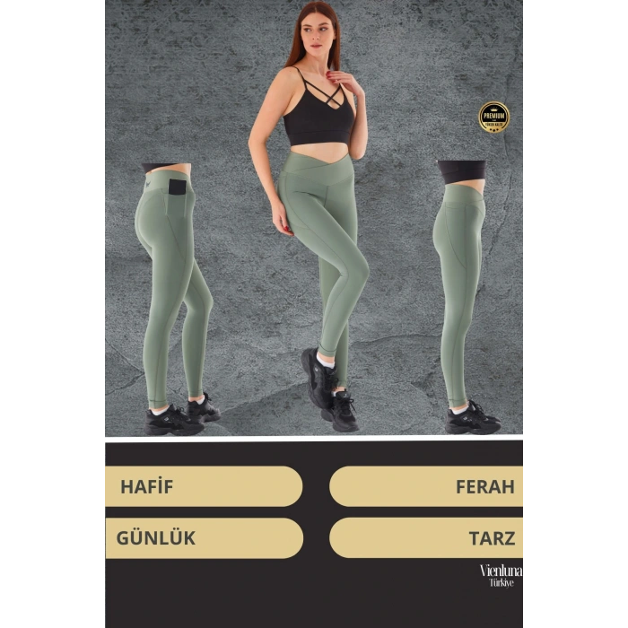 Yeni Sezon Yüksek Bel Sıkı Dokuma Tayt Cepli  İç Göstermez Yoga Fitness Gym Training Antrenman Taytı