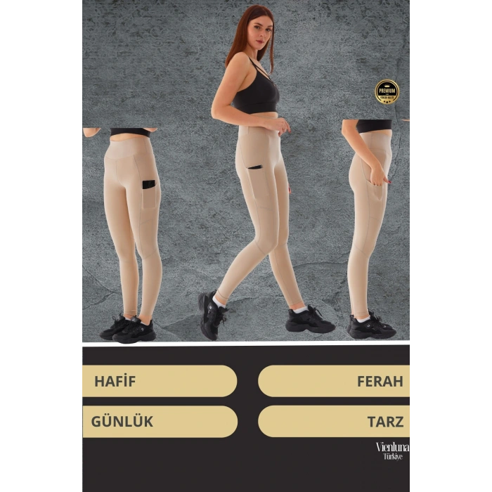 Yeni Sezon Yüksek Bel Sıkı Dokuma Tayt Cepli İç Göstermez Yoga Fitness Spor Training Antrenman Taytı