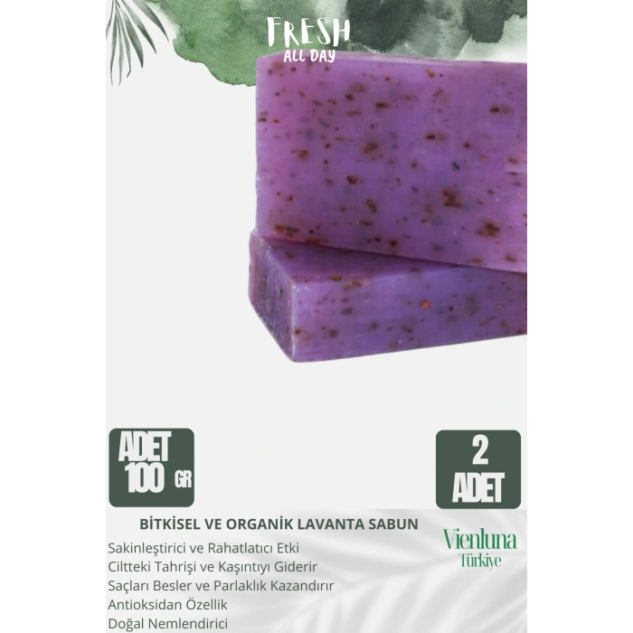 Özel Üretim El Yapımı %100 Doğal Ferah Kokulu Saç Vücut Cilt Dostu Orijinal Lavanta Sabunu 2 Adet