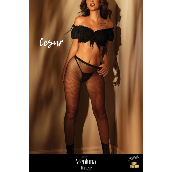 Premium Seri Lüks Modern Fantezi Erotik Seksi Rahat Fiyonk Detaylı Arkası Açık File Külotlu Çorap