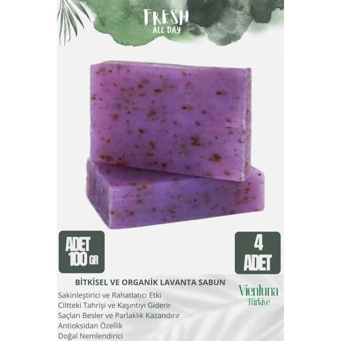 Özel Üretim El Yapımı %100 Doğal Ferah Kokulu Saç Vücut Cilt Dostu Orijinal Lavanta Sabunu 4 Adet