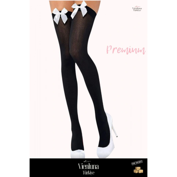 Özel Üretim Lüks Şık Fantezi Çekici Seksi İddialı Zarif Modern Beyaz Fiyonklu Jartiyer Çorabı