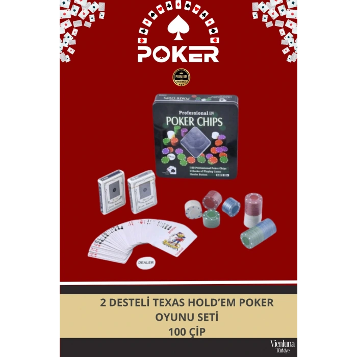 Lüks Texas Holdem Metal Poker Blackjack Seti 100 Çip 2 Deste Casino Poker Oyunu Seti