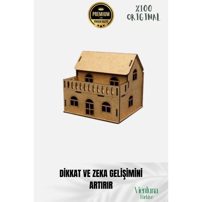 Yeni Sezon Eğitici Öğretici 3 Boyut Ahşap Puzzle Zeka Geliştirici Boyanabilir Oyun Maket Balkonlu Ev