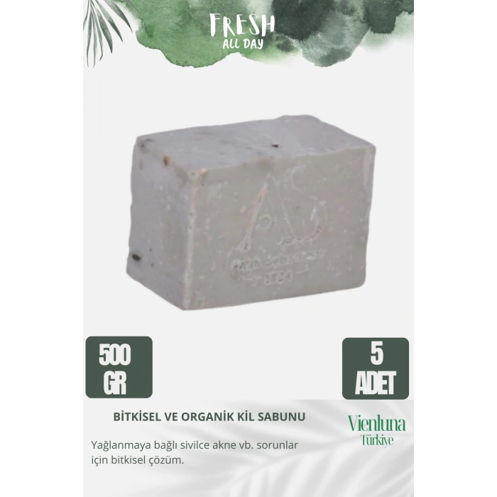 Özel Üretim El Yapımı %100 Doğal Ferah Kokulu El Yüz Saç Vücut Cilt Dostu Orijinal Kil Sabunu 5 Adet