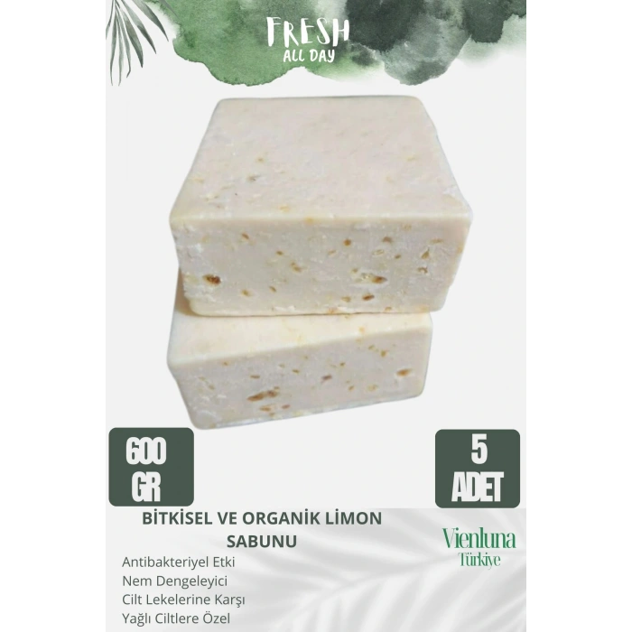 Özel Üretim El Yapımı %100 El YÜz Vücut Saç Lüks Doğal Ferah Kokulu Cilt Dostu Limon Sabunu 5 Adet