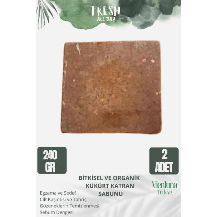 Özel Üretim El Yapımı %100 Doğal Lüks Doğal Ferah Kokulu Cilt Dostu Kükürt Katran Sabunu 2 Adet