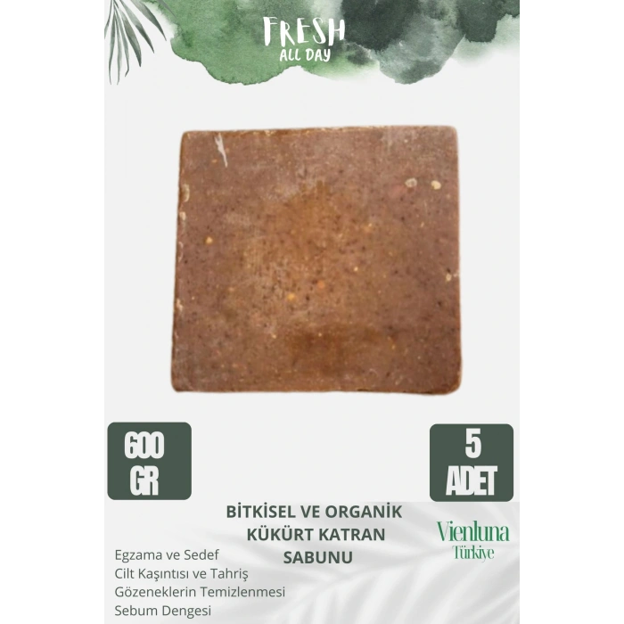 Özel Üretim El Yapımı %100 Doğal Lüks Doğal Ferah Kokulu Cilt Dostu Kükürt Katran Sabunu 5 Adet