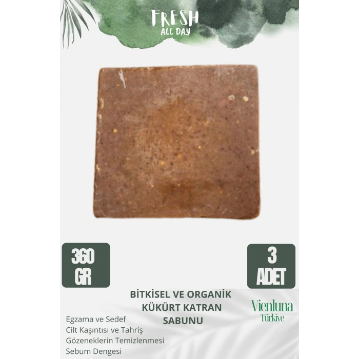 Özel Üretim El Yapımı %100 Doğal Lüks Doğal Ferah Kokulu Cilt Dostu Kükürt Katran Sabunu 3 Adet