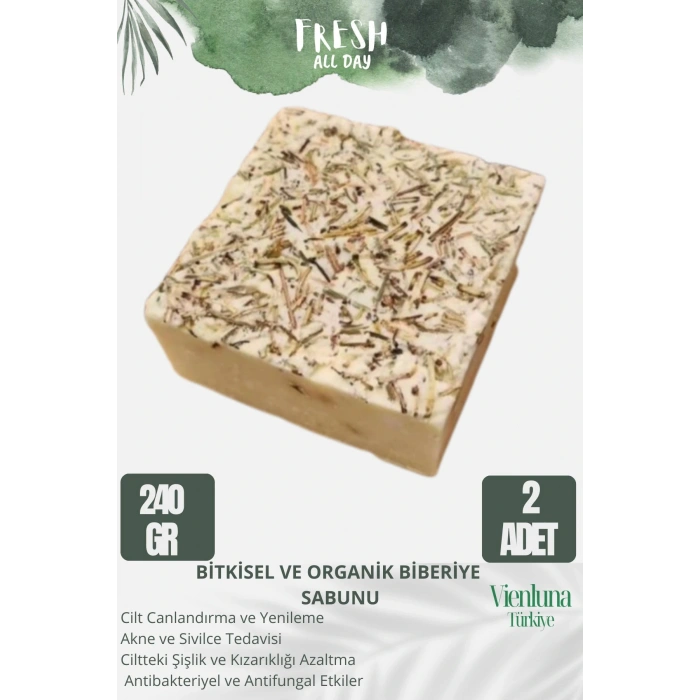 Özel Üretim El Yapımı %100 Doğal Ferah Kokulu El Yüz Saç Vücut Cilt Dostu Biberiye Sabunu 2 Adet