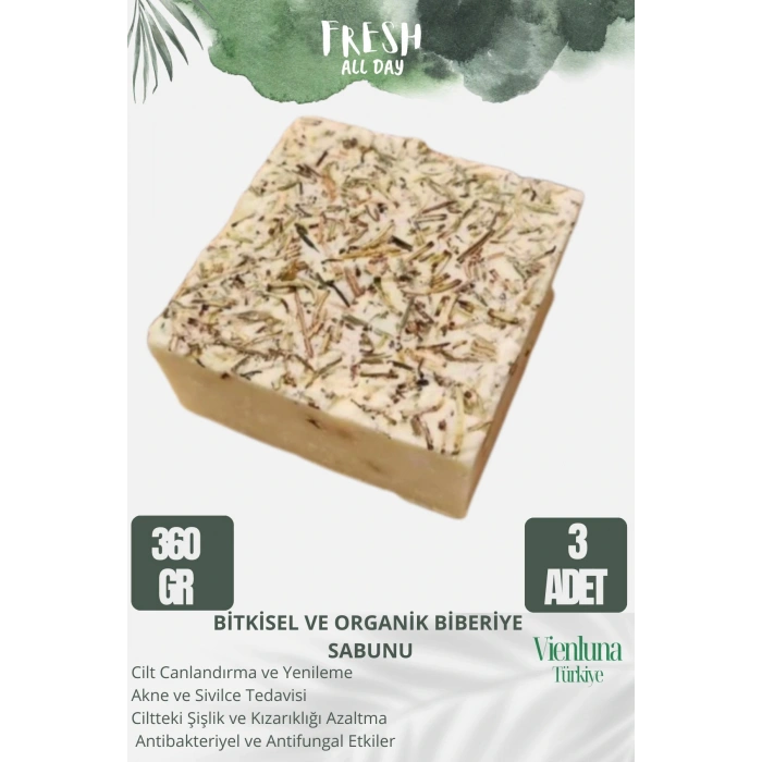 Özel Üretim El Yapımı %100 Doğal Ferah Kokulu El Yüz Saç Vücut Cilt Dostu Biberiye Sabunu 3 Adet