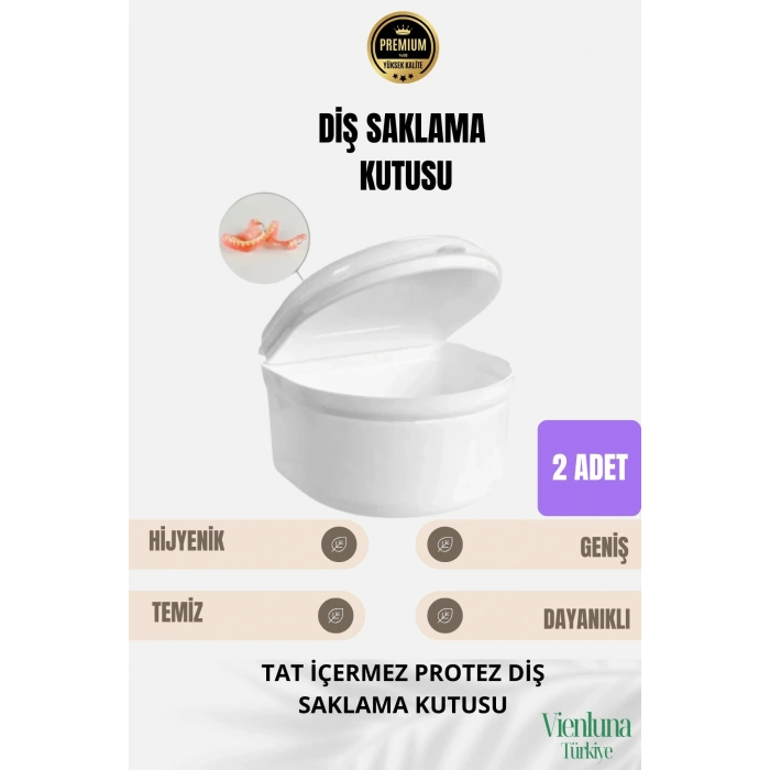 Yüksek Kalite Uzun Ömürlü Plastik Hijyenik Tat İçermez Protez Diş Saklama Kutusu Geniş Boy 2 Adet