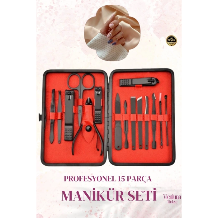 Premium Kalite Dayanıklı Profesyonel Manikür Seti Paslanmaz Çelik El Yüz Ayak Nail Bakım 15 Parça