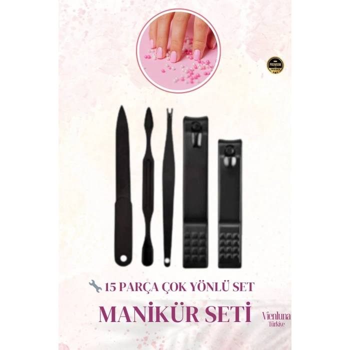 Premium Kalite Dayanıklı Profesyonel Manikür Seti Paslanmaz Çelik El Yüz Ayak Nail Bakım 15 Parça