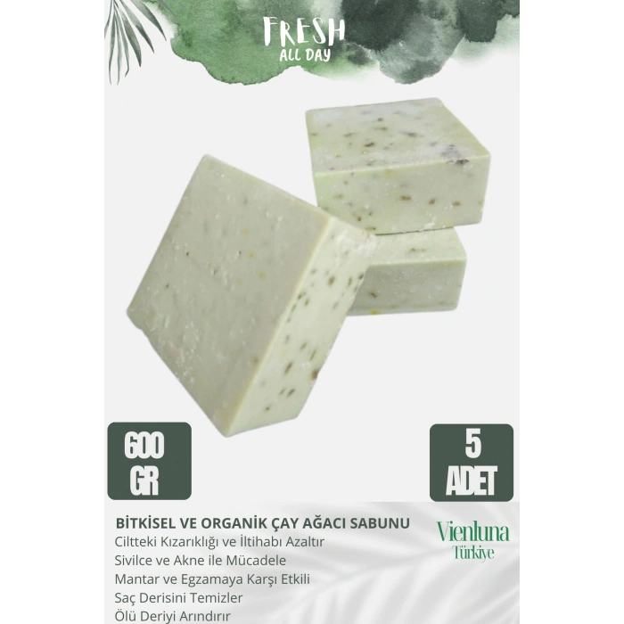 Özel Üretim El Yapımı %100 Doğal Vücut Saç Doğal Ferah Kokulu Cilt Dostu Çay Ağacı Sabunu 5 Adet