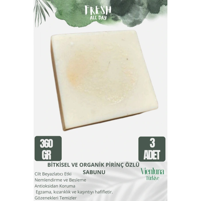 Özel Üretim El Yapımı Vücut Saç Lüks %100 Doğal Ferah Kokulu Cilt Bakım Pirinç Özlü Sabunu 3 Adet