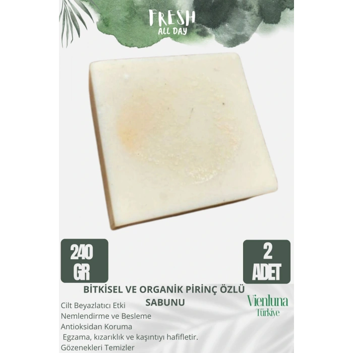 Özel Üretim El Yapımı %100 Doğal Vücut Saç Lüks Ferah Kokulu Cilt Dostu Pirinç Özlü Sabunu 2 Adet